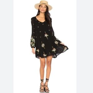Free People Oxford Black Embroidered Swing Dress Size Small